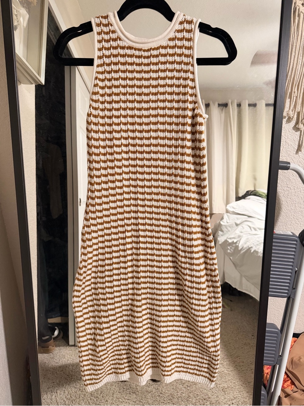 a new day Striped Sleeveless Knit Midi Dress in Cream & Brown